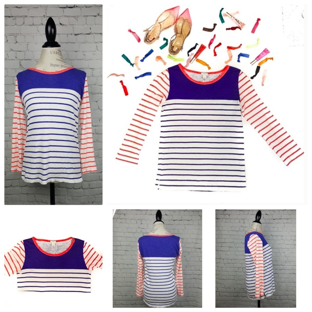 J. Crew Striped 3/4 Sleeve Length Shirt
